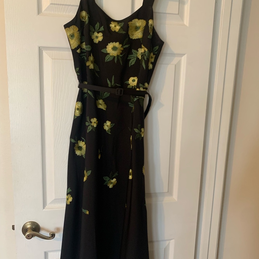 Anne Klein Black Maxi Dress with Yellow Floral Design